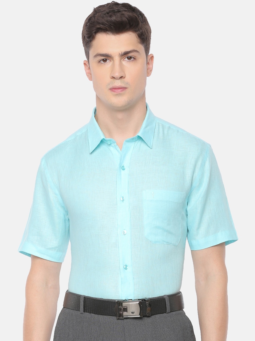 RAMRAJ COTTON Men Blue Cotton Half Sleeve Shirt (38) : : Clothing  & Accessories