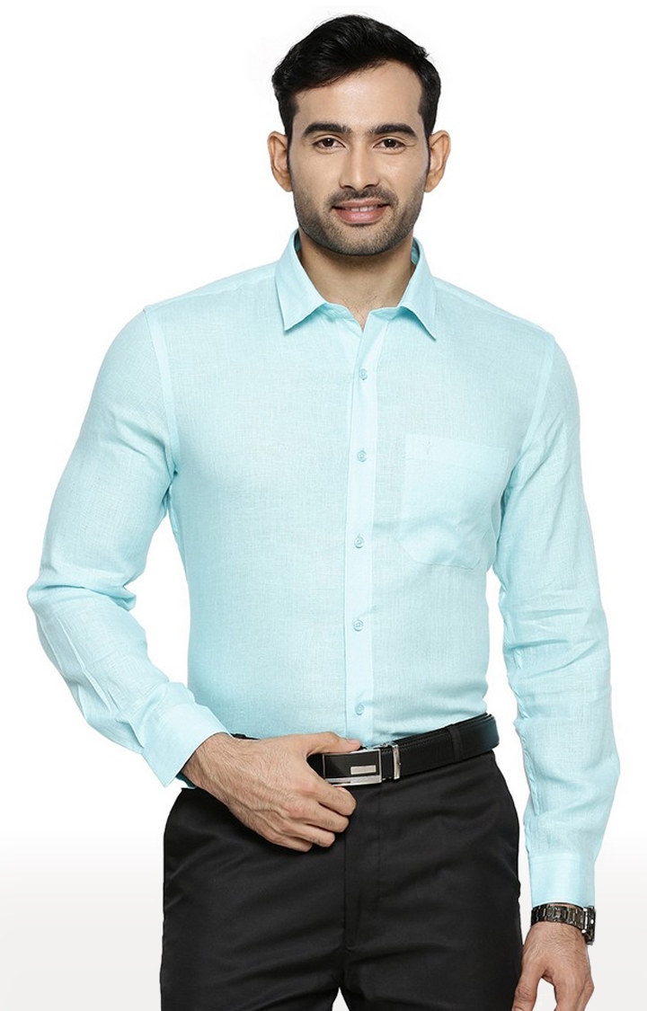 Ramraj Cotton | Blue Solid Casual Shirts 0