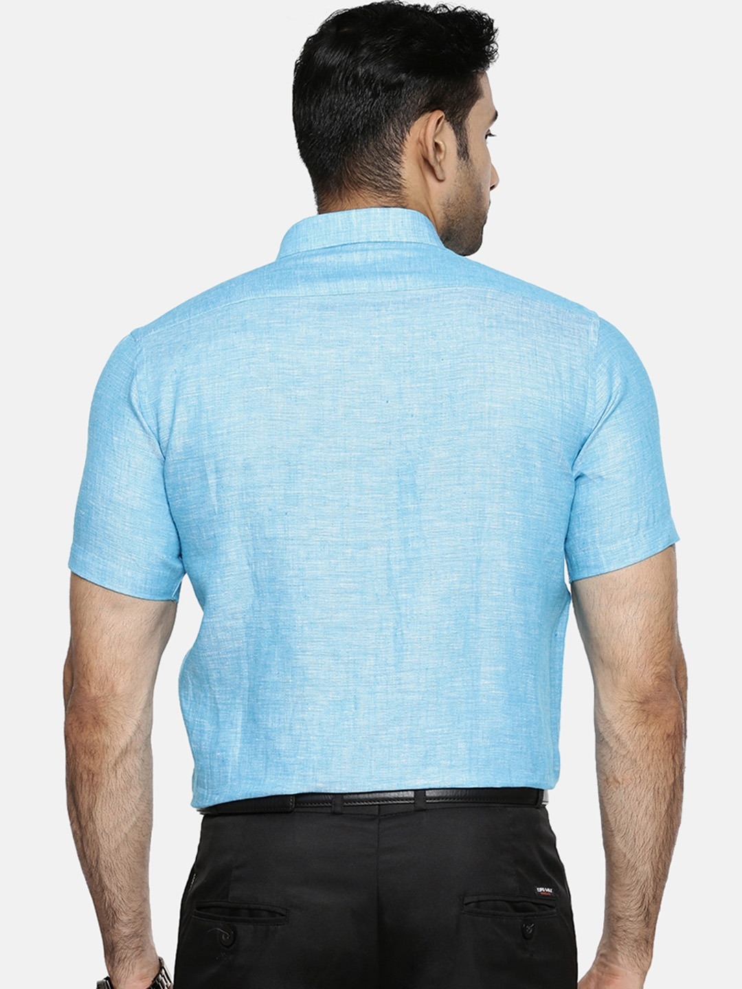 Ramraj Cotton | RAMRAJ COTTON Men Blue Original Slim Fit Solid Formal LinenÂ Shirt 3