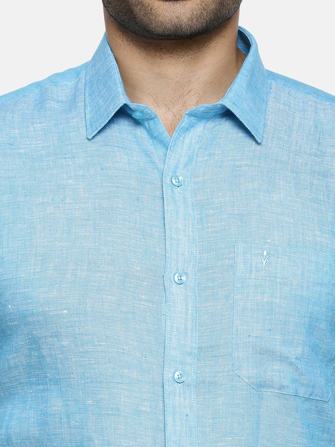 Ramraj Cotton | RAMRAJ COTTON Men Blue Original Slim Fit Solid Formal LinenÂ Shirt 1
