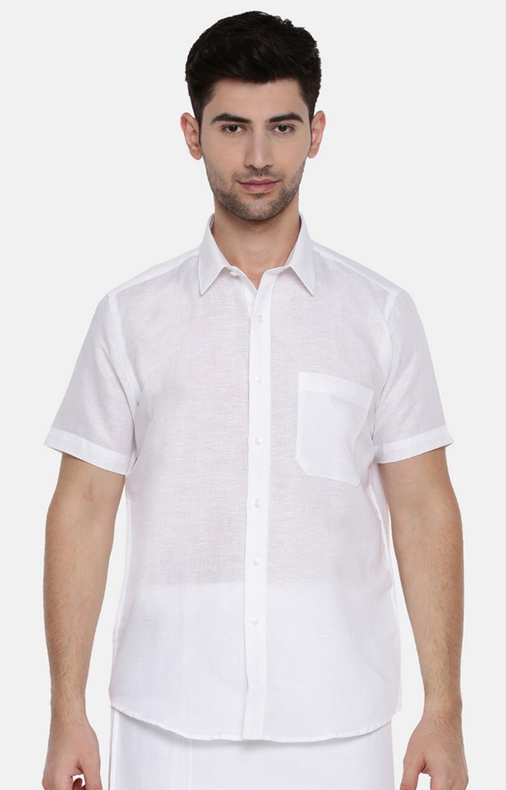 Ramraj Cotton | White Solid Casual Shirts 0