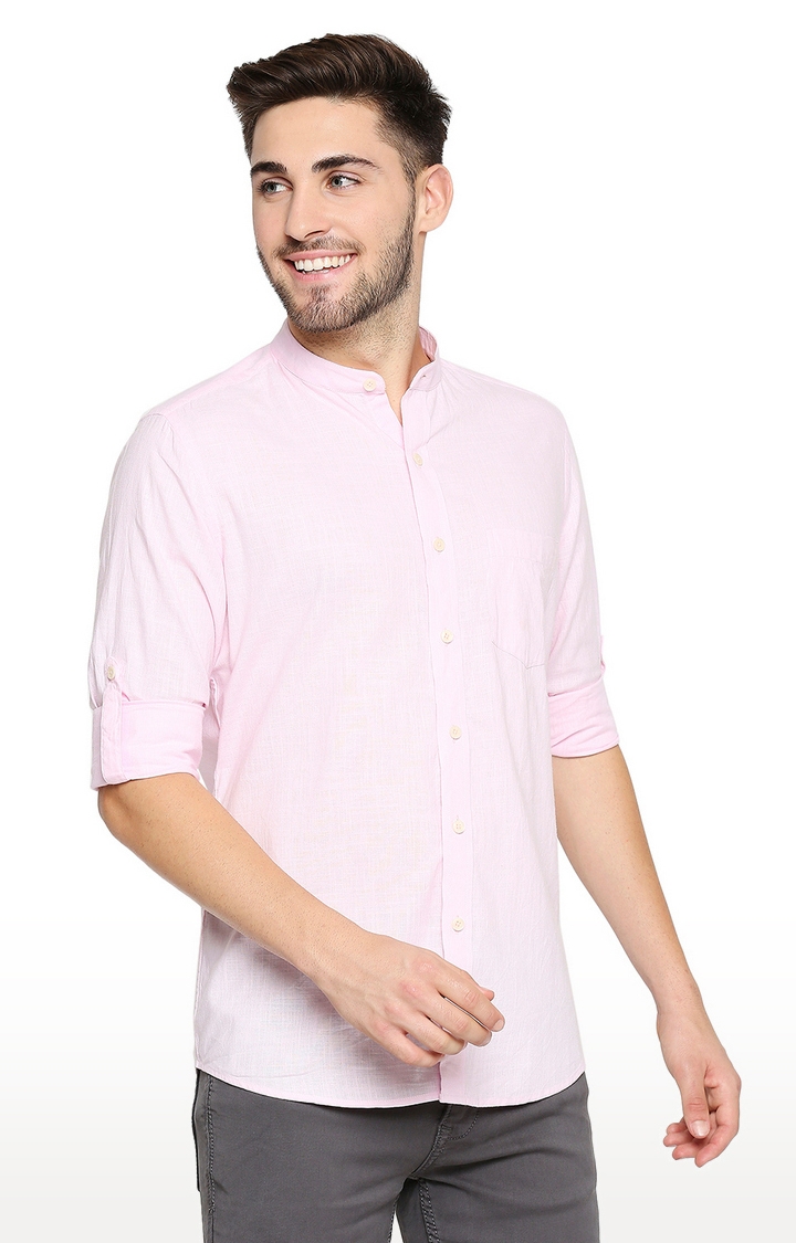 EVOQ | EVOQ Full Sleeves Linen Pink Solid Casual Shirt for Men 2