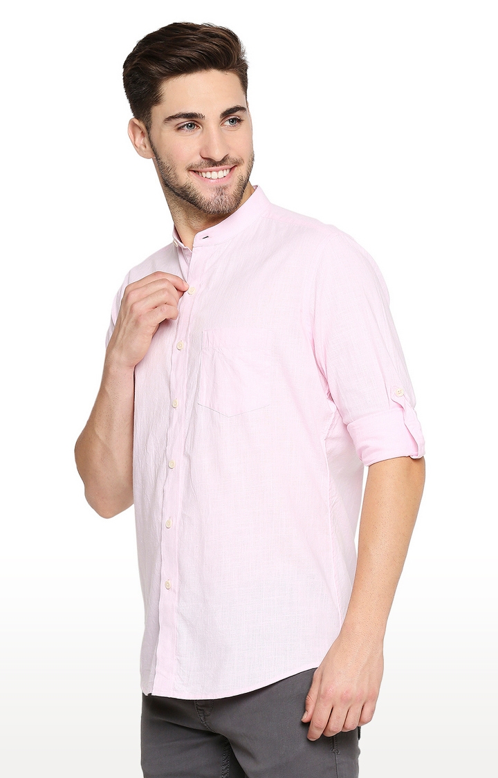 EVOQ | EVOQ Full Sleeves Linen Pink Solid Casual Shirt for Men 3