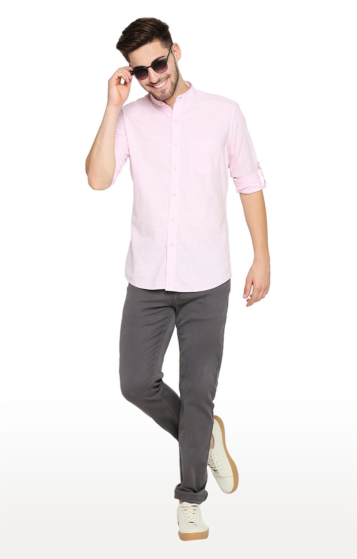 EVOQ | EVOQ Full Sleeves Linen Pink Solid Casual Shirt for Men 1