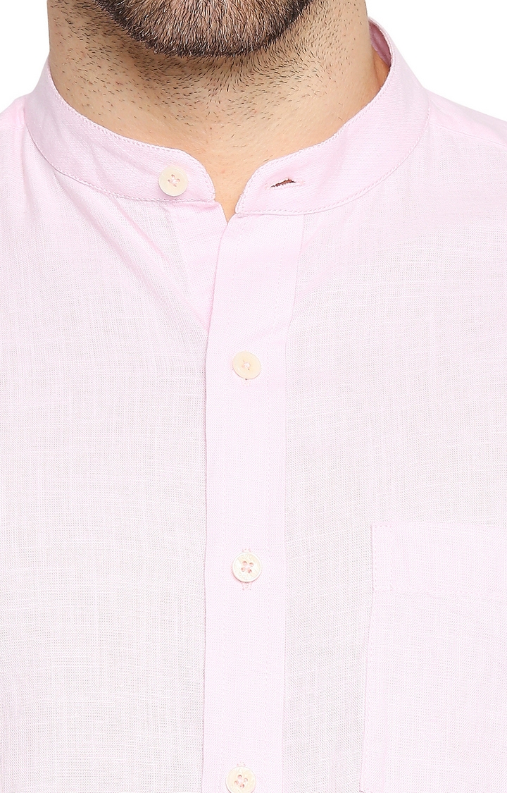 EVOQ | EVOQ Full Sleeves Linen Pink Solid Casual Shirt for Men 5