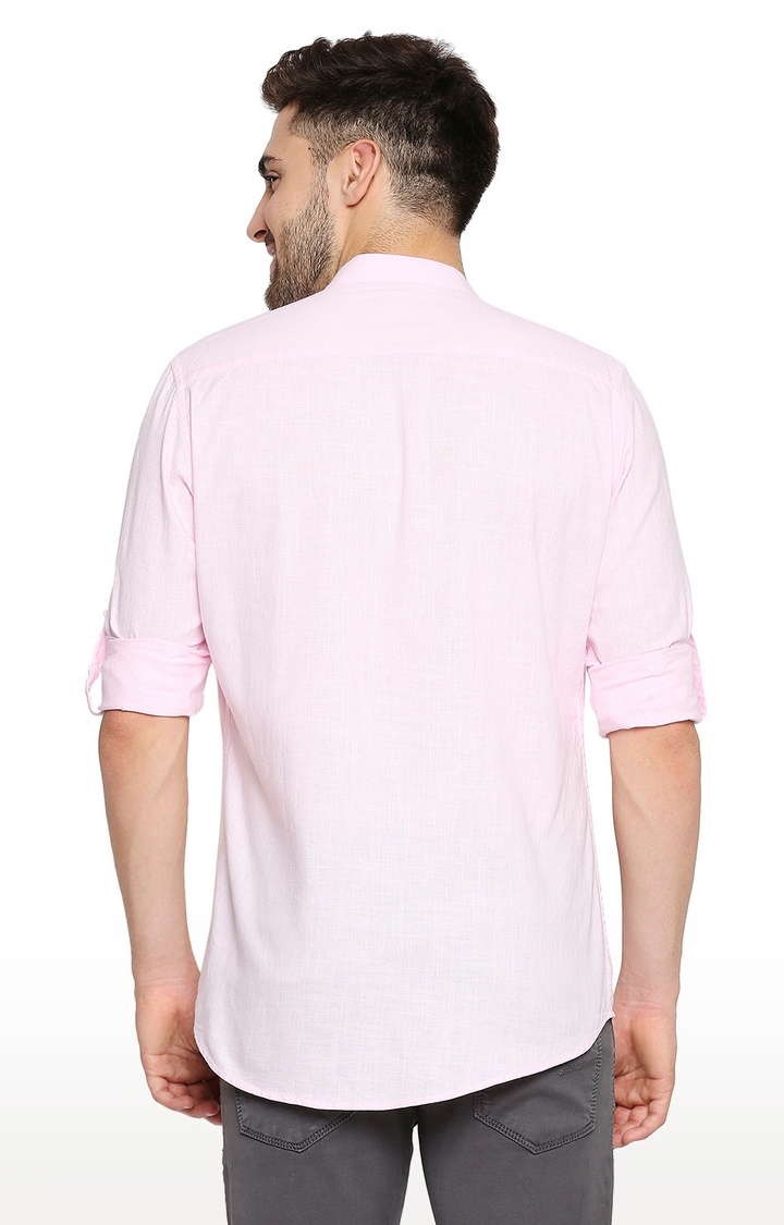 EVOQ | EVOQ Full Sleeves Linen Pink Solid Casual Shirt for Men 4