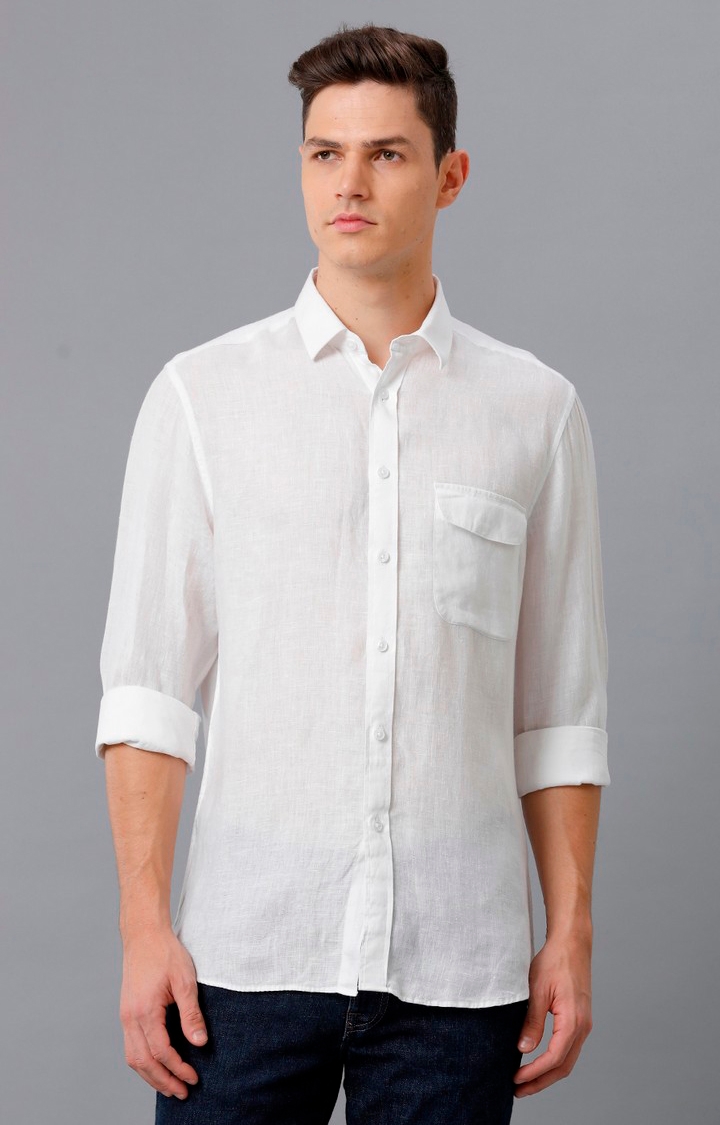 Aldeno | Men's White Linen Solid Casual Shirt