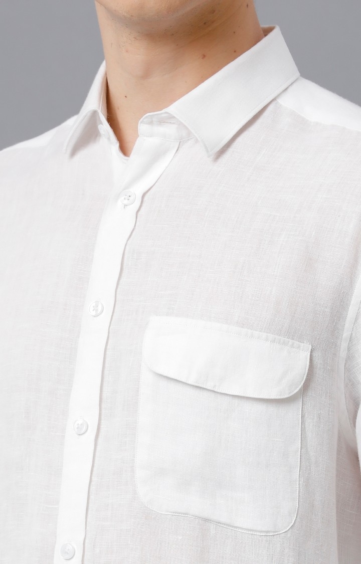 Men's White Linen Solid Casual Shirt