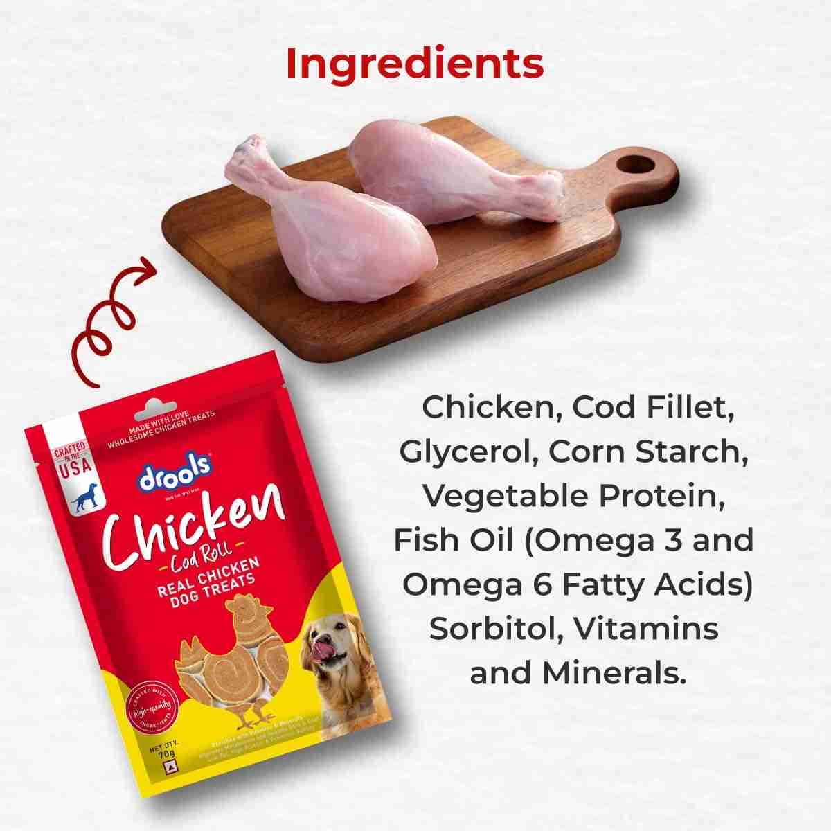Drools Chicken Cod Roll Dog Treats, 70g