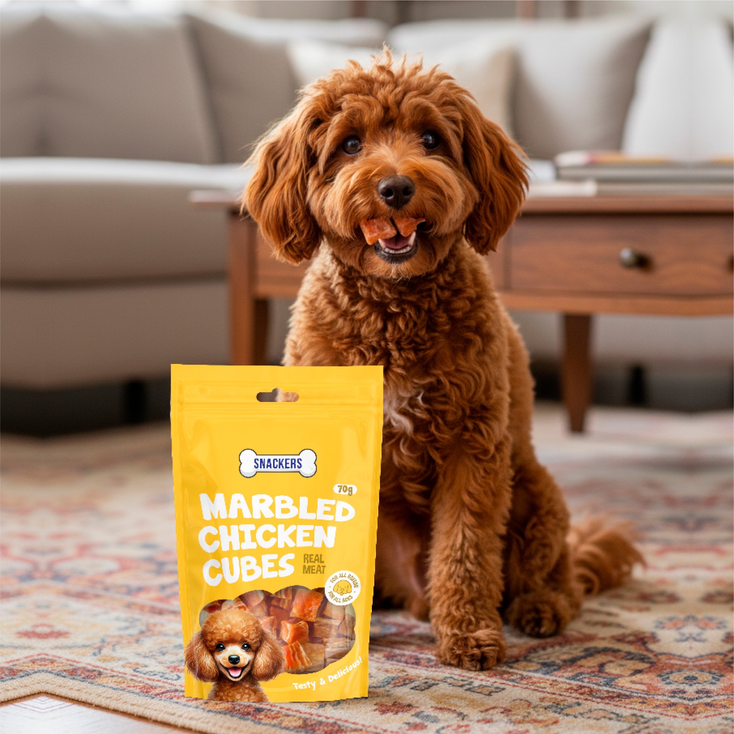 Snackers Marbled Chicken Cubes Dog Treats 70g CL