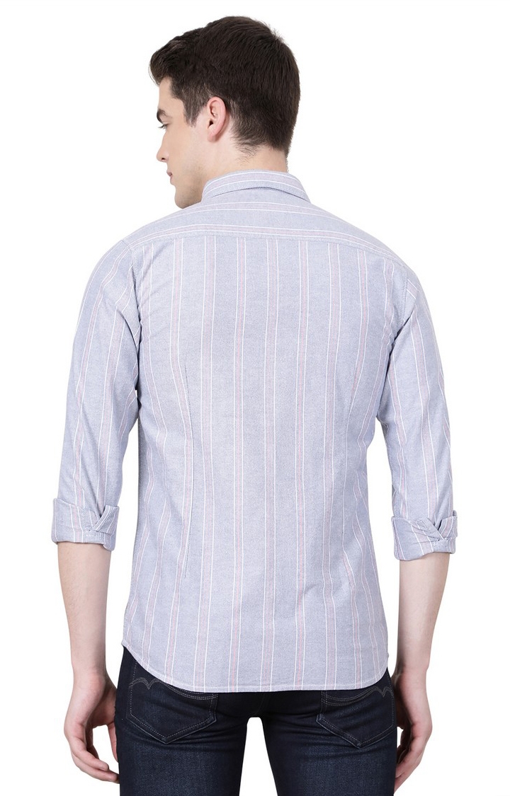 JadeBlue | JBS-ST-1011B NEUTRAL GRAY Men's Grey Cotton Striped Semi Casual Shirts 2
