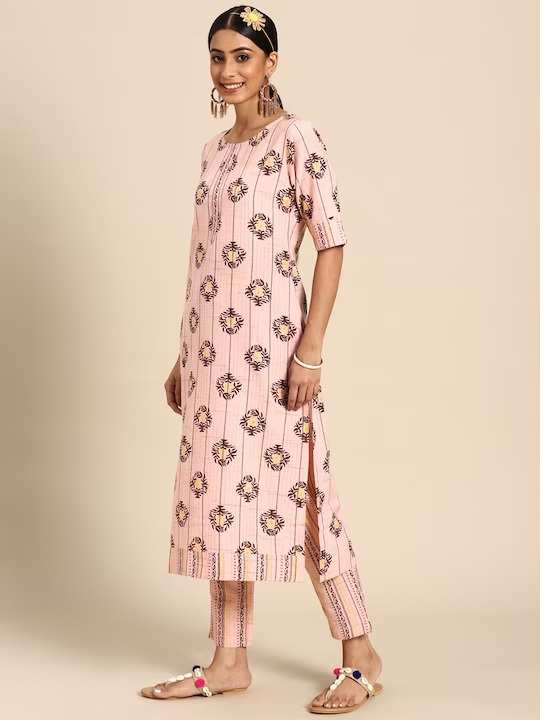 Women Pink Ethnic Motifs Printed Kurta with Trousers