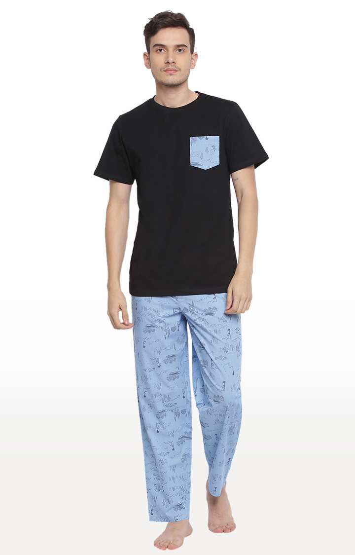 La Intimo | Blue and Black On The Beach Pyjama TShirt Set 0