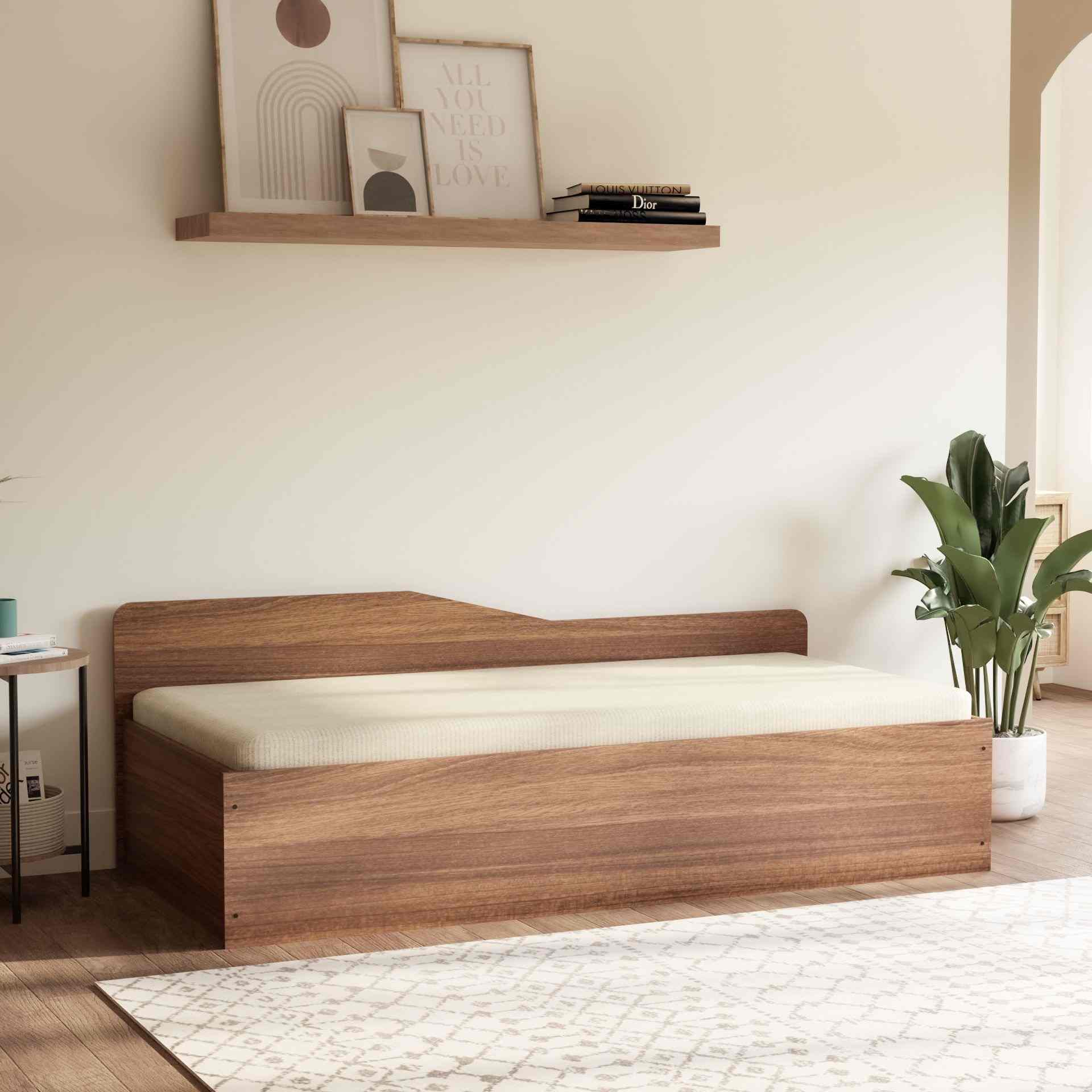 neudot SOLTER Engineered Wood Diwan Bed with Stoarge (Finish Color -Teak)