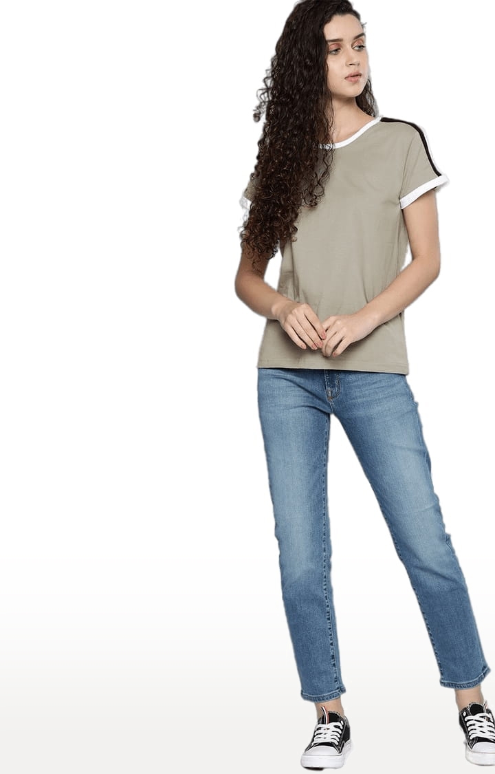 Dillinger | Women's Olive Green Cotton Solid Regular T-Shirt 1