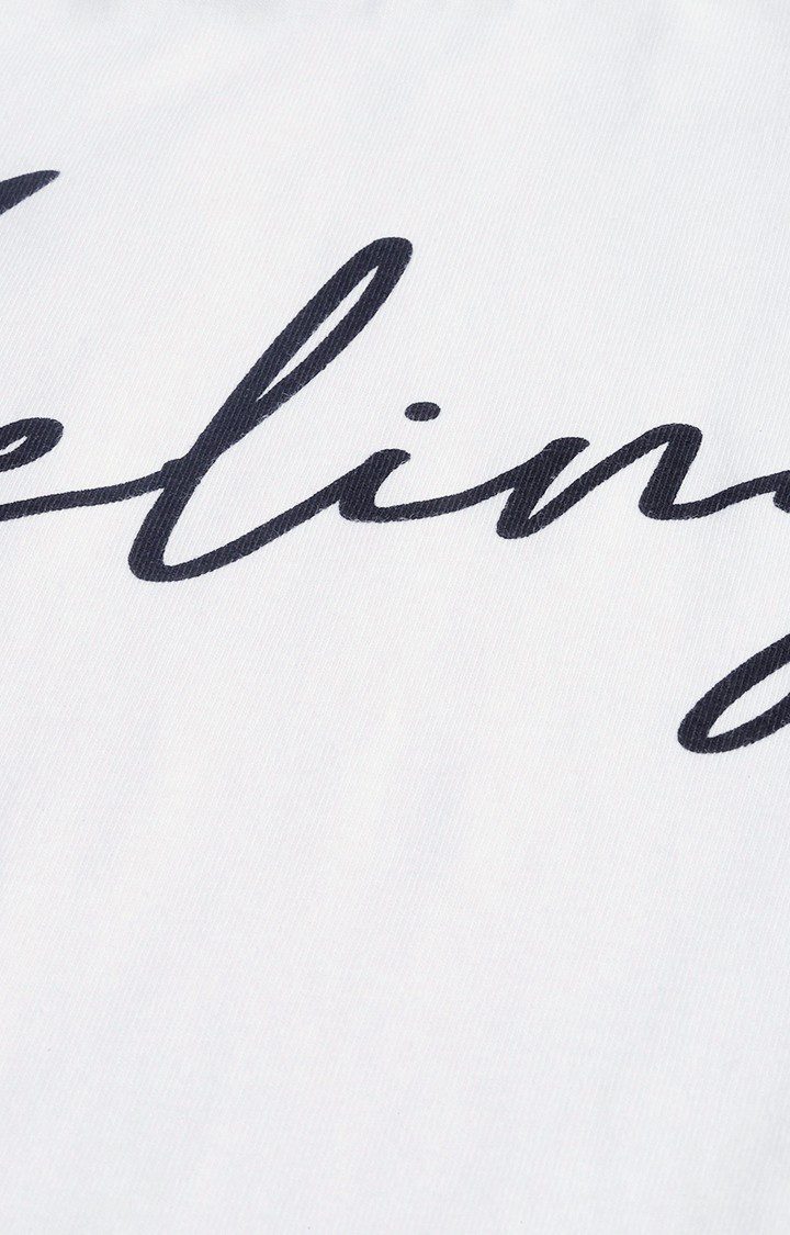 Women's White Typographic Regular T-Shirts