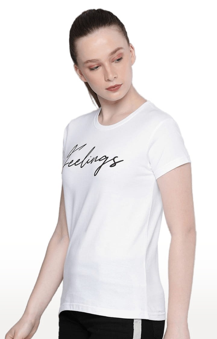 Women's White Typographic Regular T-Shirts