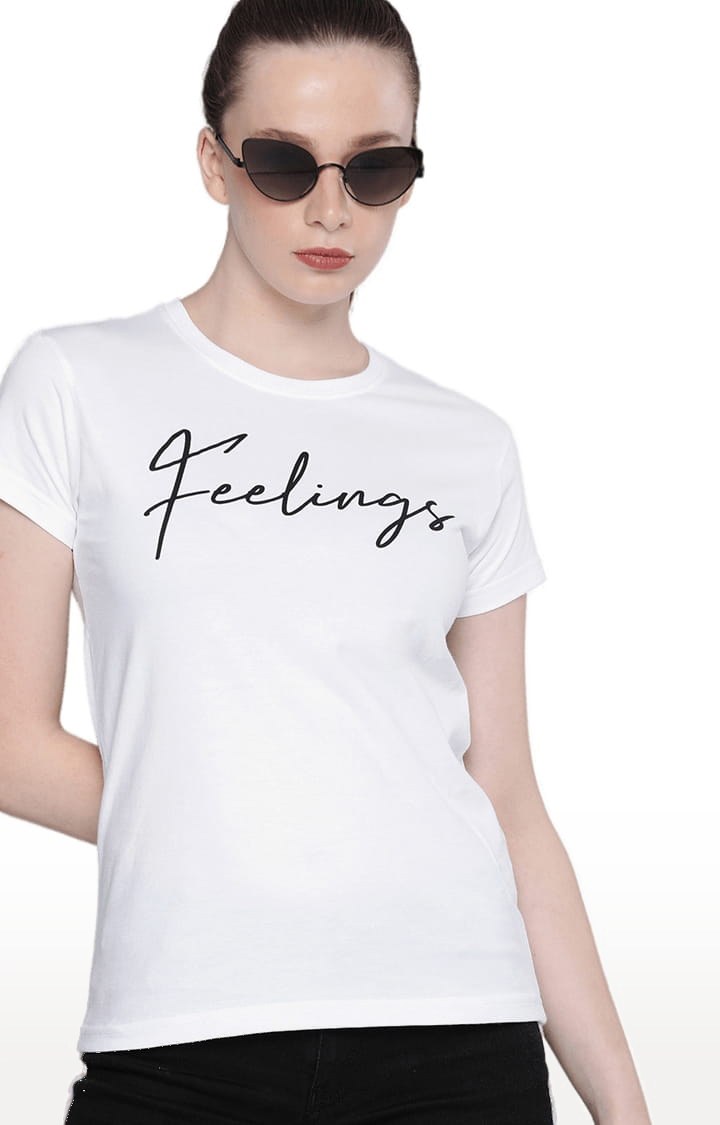 Women's White Typographic Regular T-Shirts