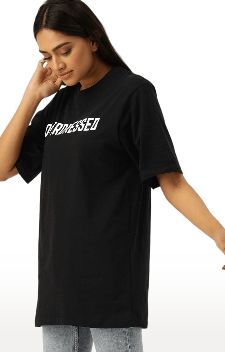 Dillinger | Women's Black Cotton Typographic Printed Oversized T-Shirt 2