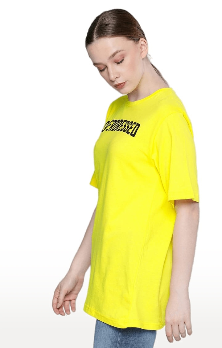 Dillinger | Women's Yellow Typographic Oversized T-Shirts 2