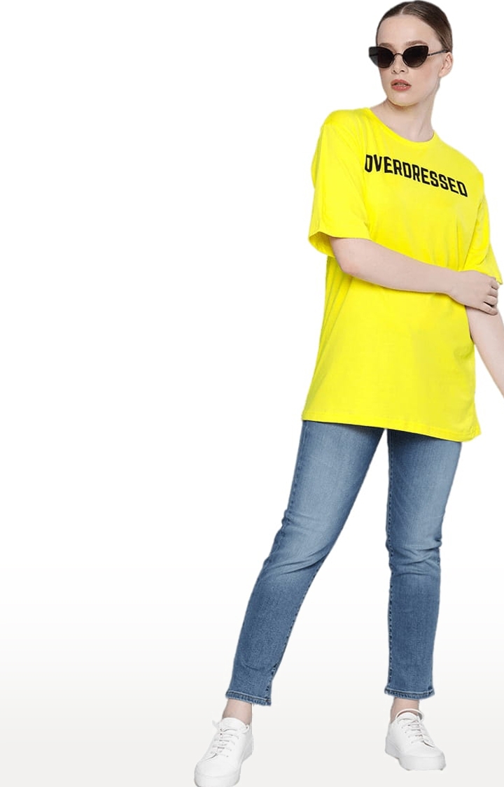 Dillinger | Women's Yellow Typographic Oversized T-Shirts 1