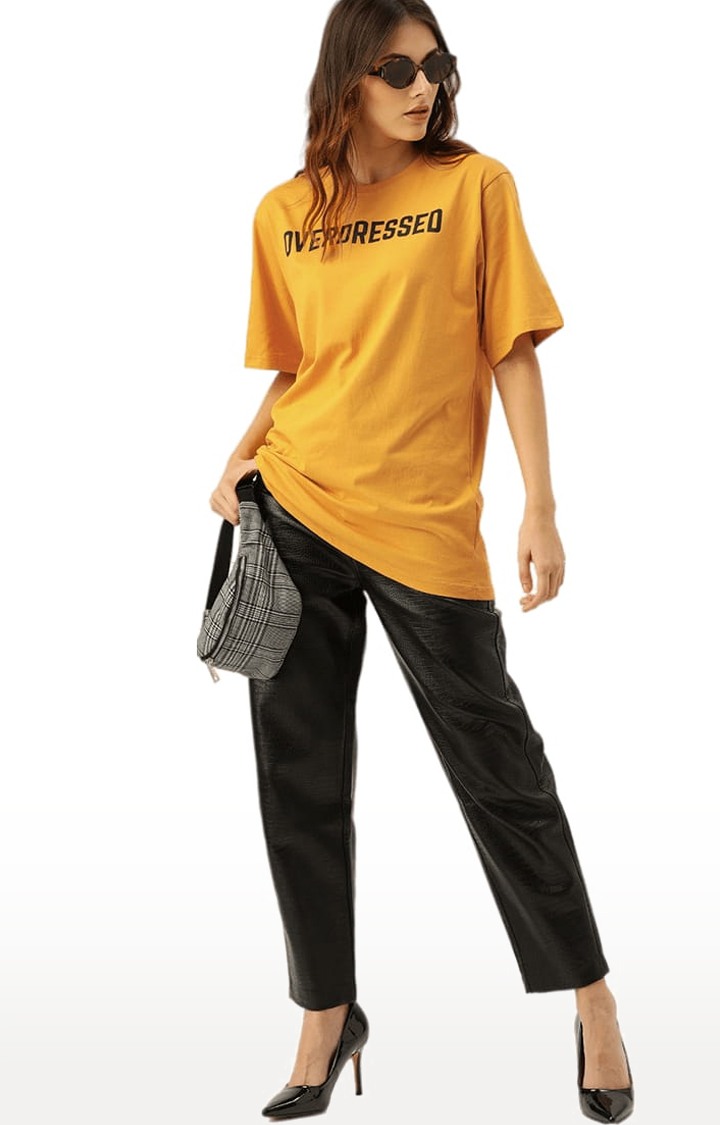 Women's Yellow Typographic Oversized T-Shirts