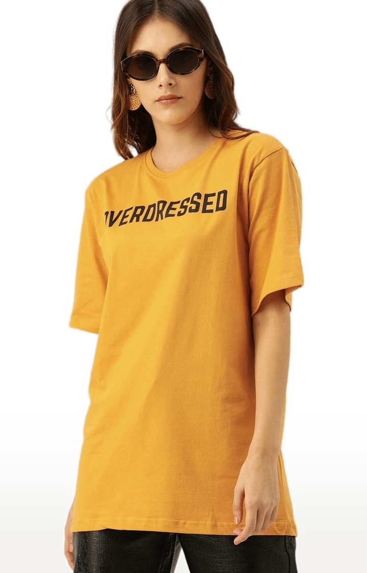 Women's Yellow Typographic Oversized T-Shirts