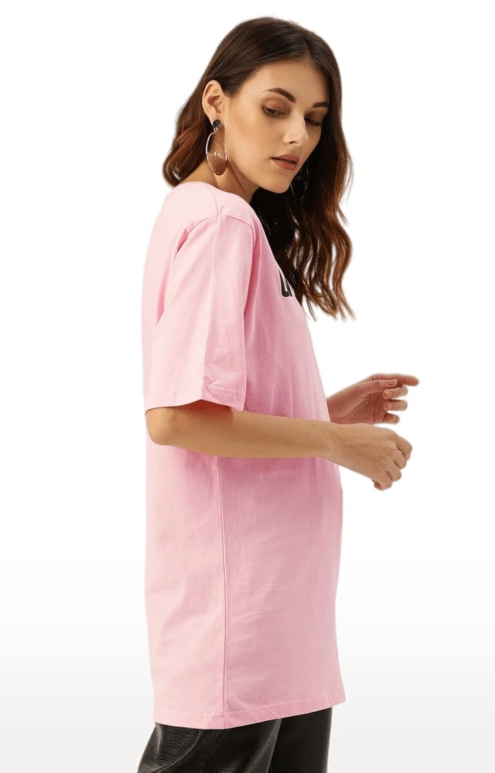 Women's Pink Typographic Oversized T-Shirts