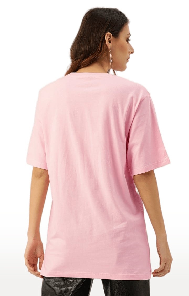 Women's Pink Typographic Oversized T-Shirts