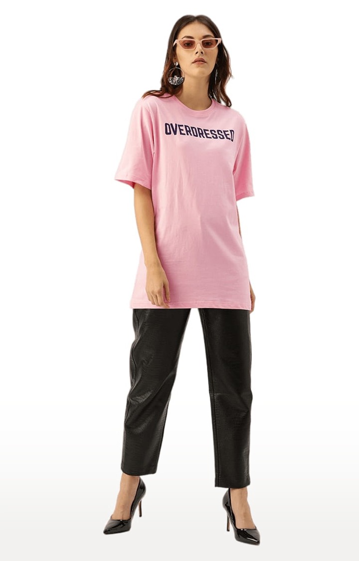 Women's Pink Typographic Oversized T-Shirts