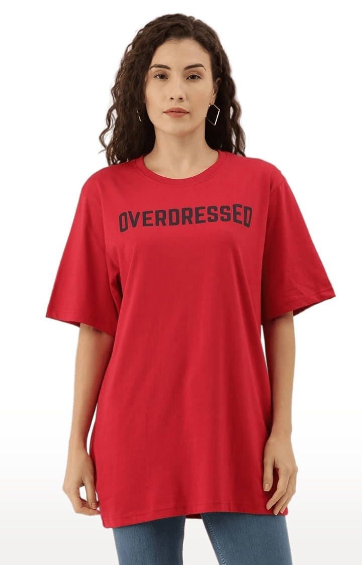 Dillinger | Women's Red Typographic Oversized T-Shirts