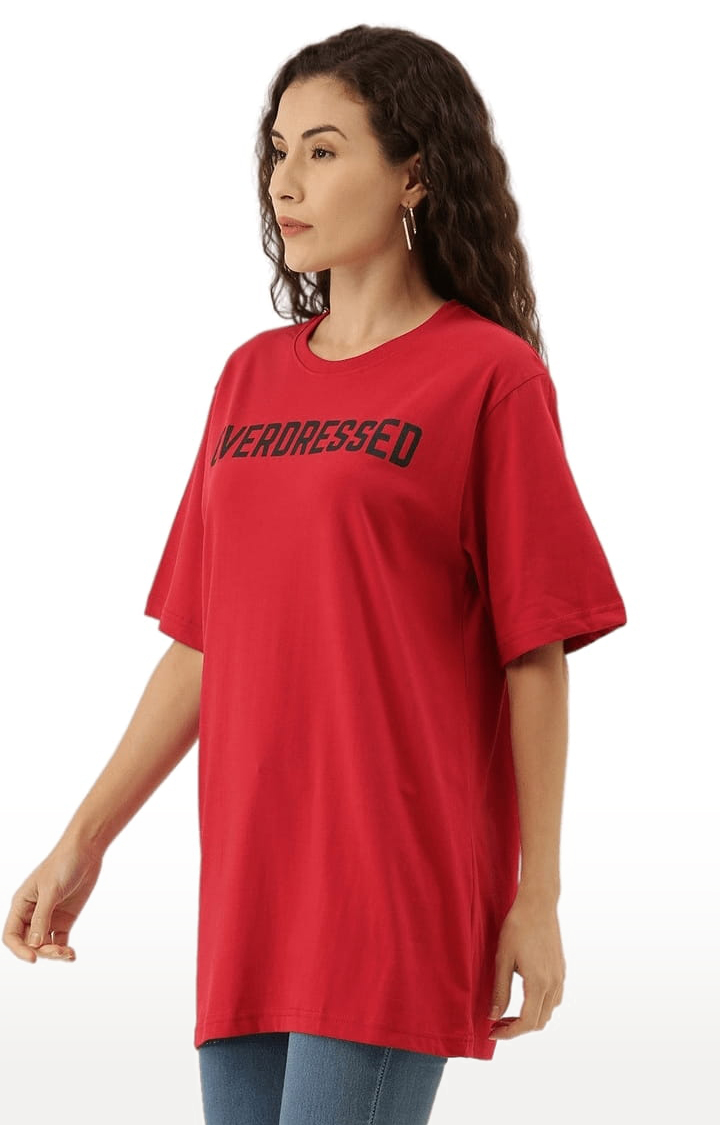 Women's Red Typographic Oversized T-Shirts
