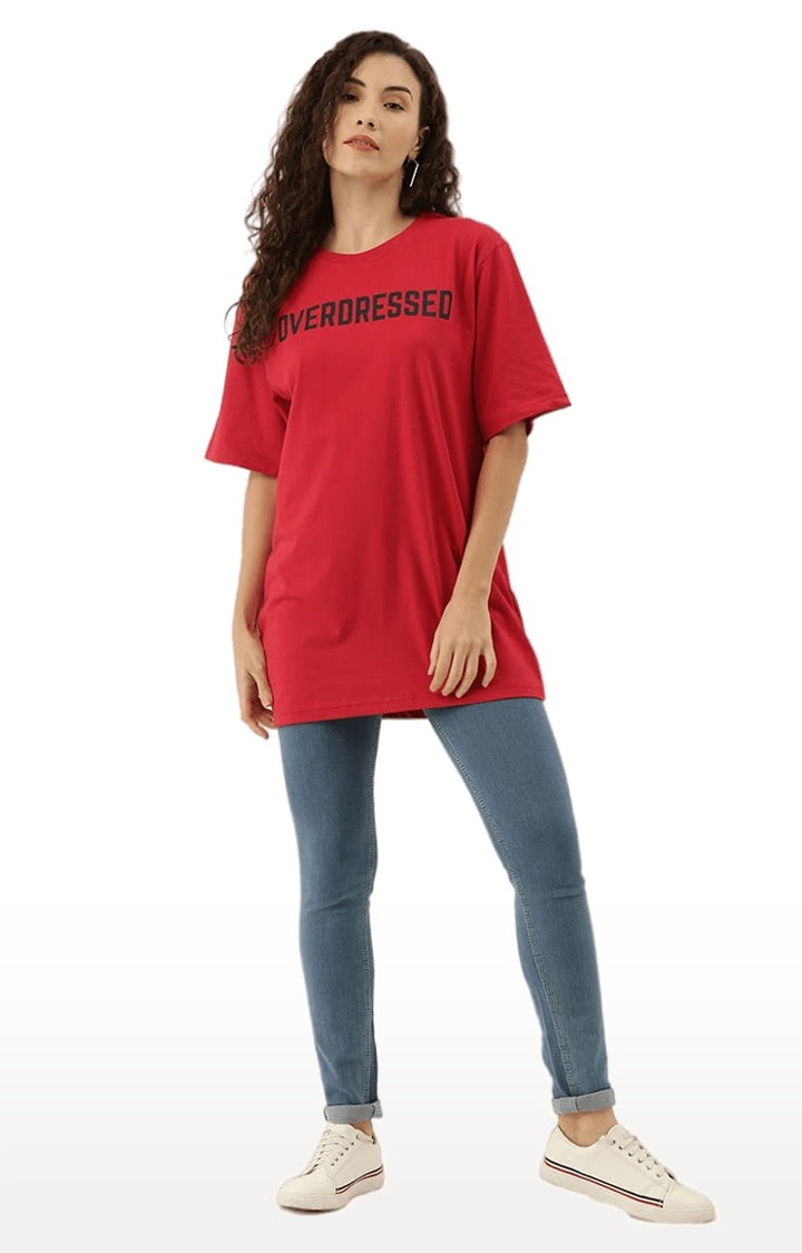 Women's Red Typographic Oversized T-Shirts