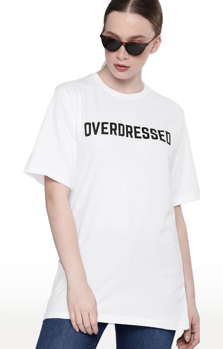 Dillinger | Women's White Typographic Oversized T-Shirts
