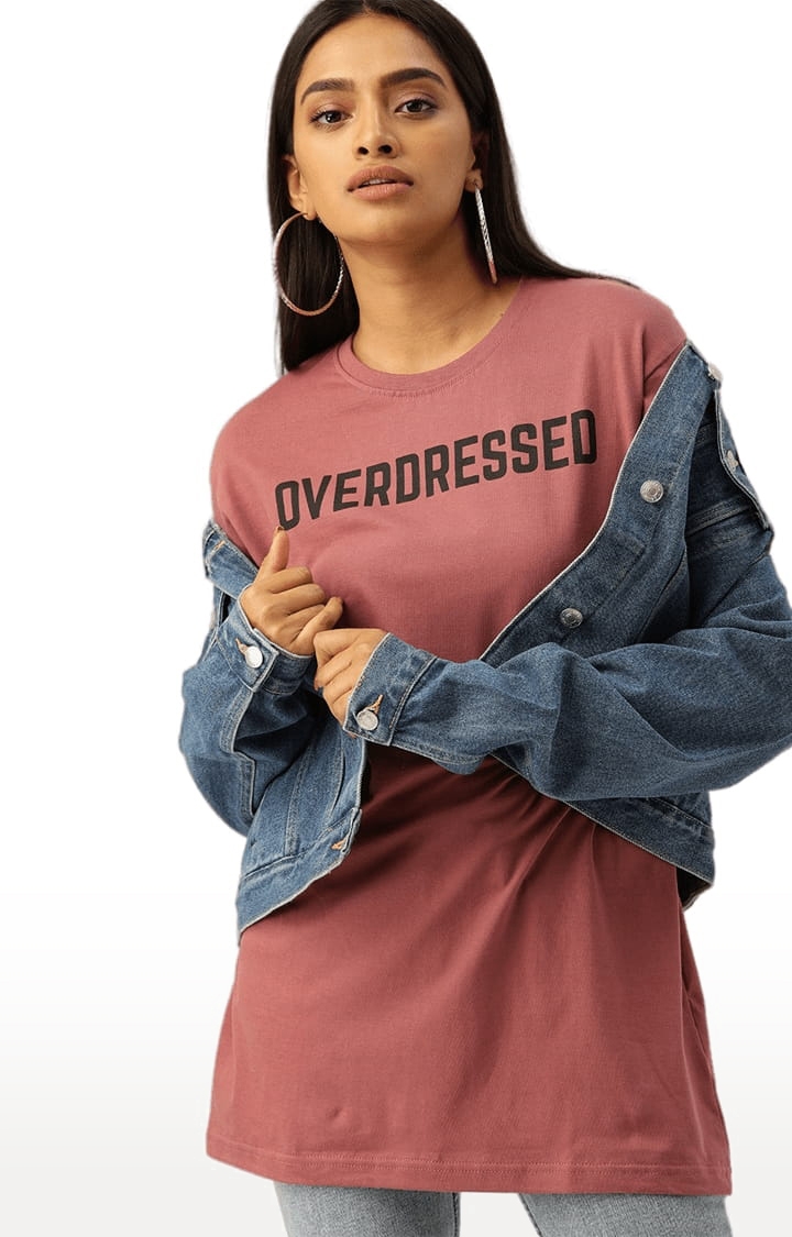 Dillinger | Women's Pink Typographic Oversized T-Shirts