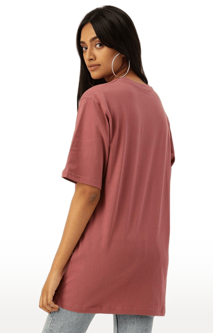 Women's Pink Typographic Oversized T-Shirts