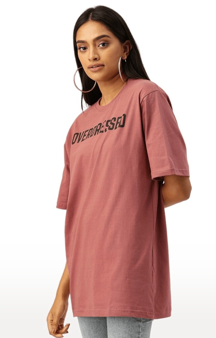 Women's Pink Typographic Oversized T-Shirts