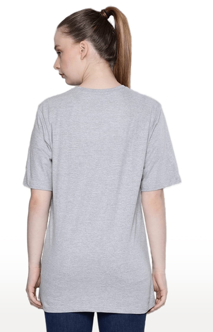 Dillinger | Women's Grey Cotton Typographic Printed Oversized T-Shirt 3