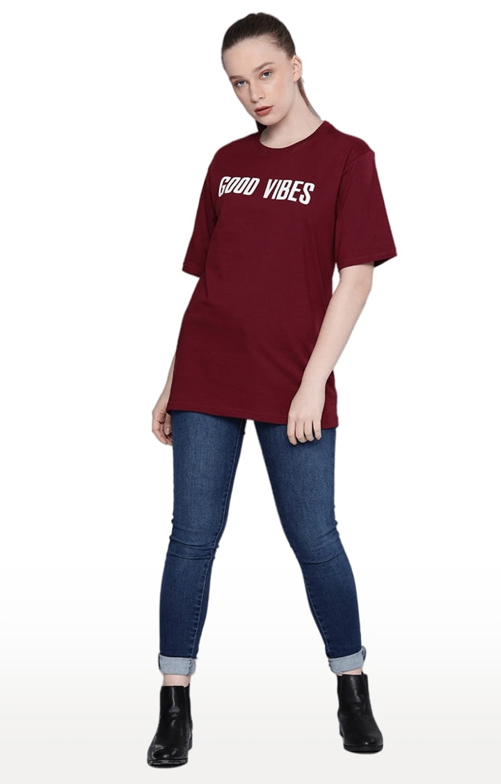 Dillinger | Women's Red Typographic Oversized T-Shirts 1