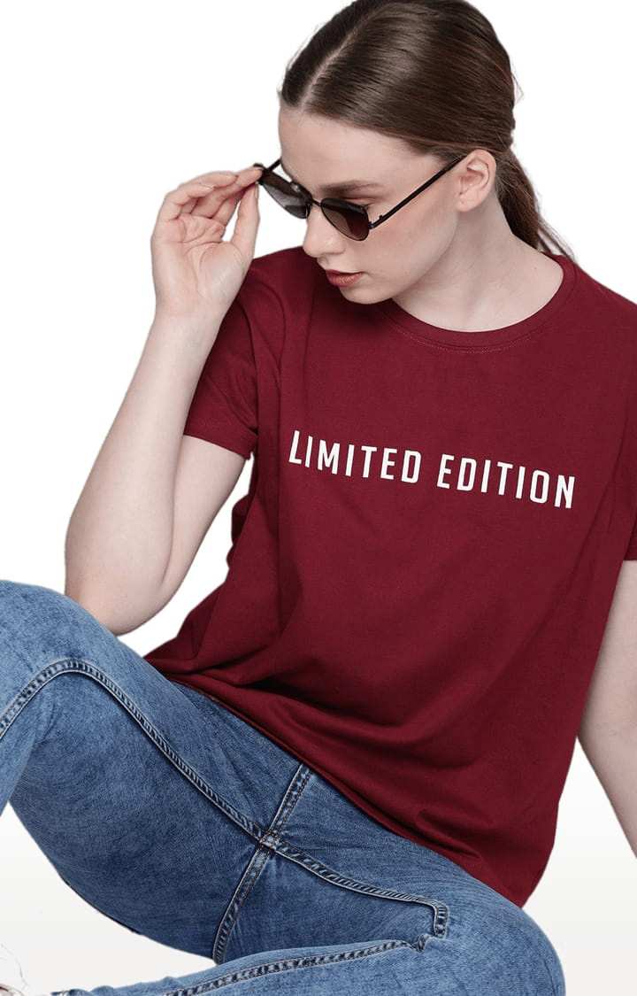 Women's Red Typographic Regular T-Shirts