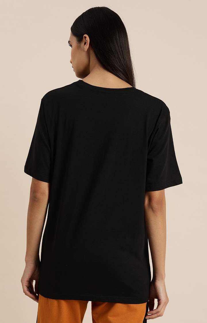 Dillinger | Women's Black Cotton Typographic Printed Oversized T-Shirt 3