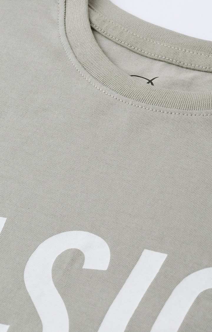 Women's Grey Cotton Typographic Printed Oversized T-Shirt