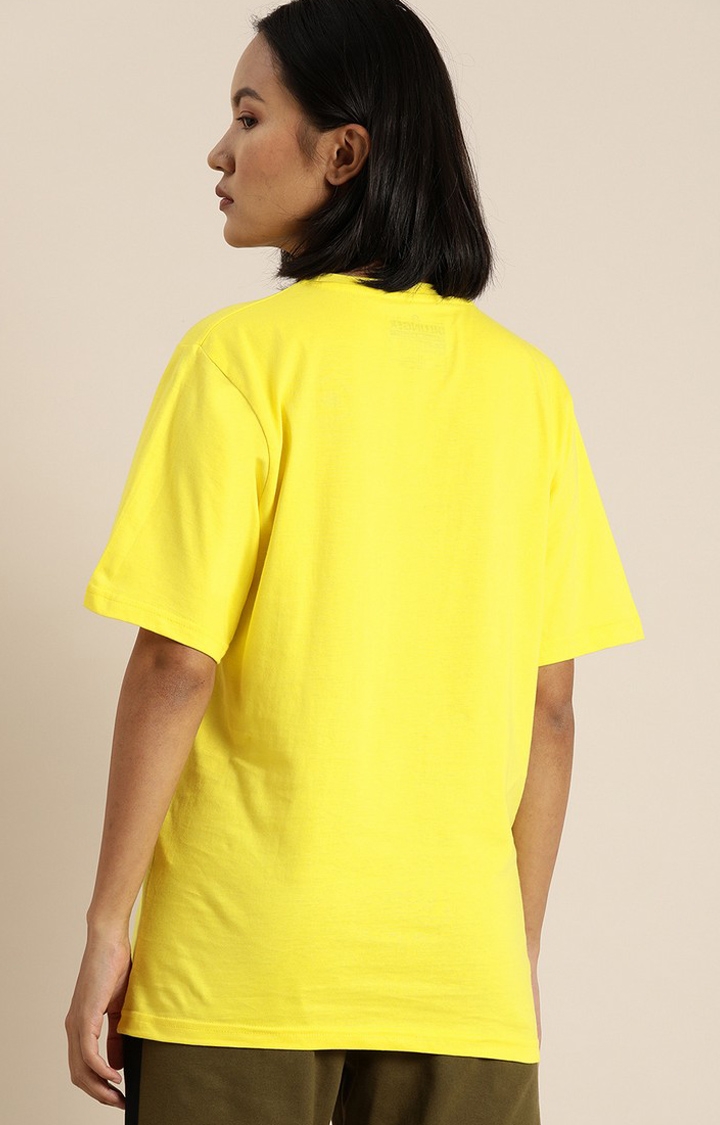 Dillinger | Women's Yellow Typographic Oversized T-Shirts 3