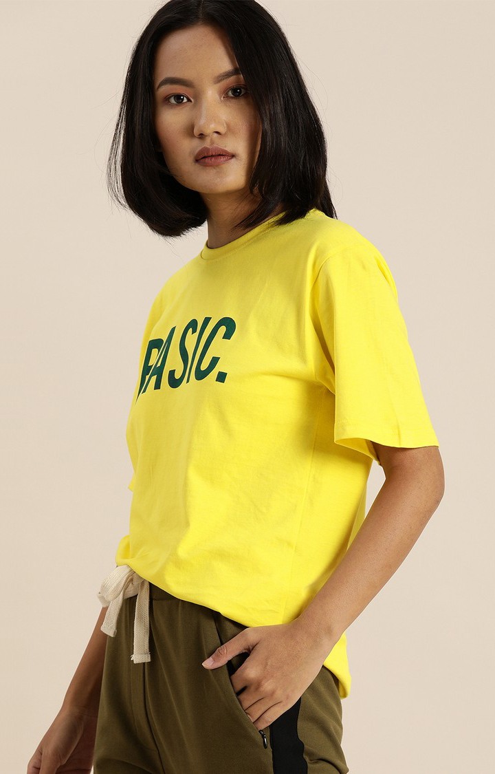 Dillinger | Women's Yellow Typographic Oversized T-Shirts 0