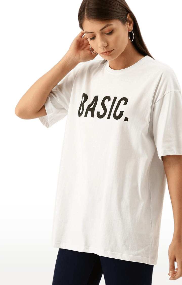 Women's White Typographic Oversized T-Shirts