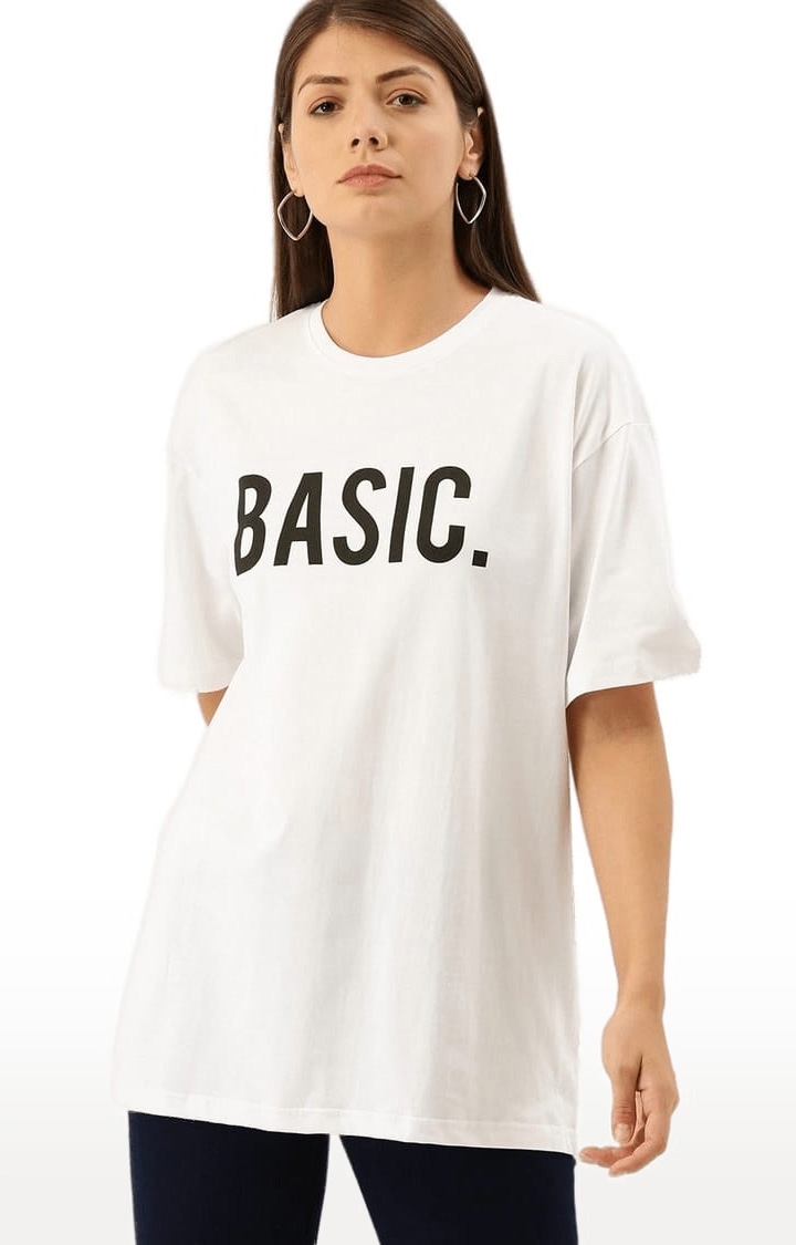Women's White Typographic Oversized T-Shirts