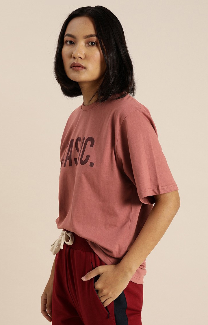 Women's Pink Typographic Oversized T-Shirts
