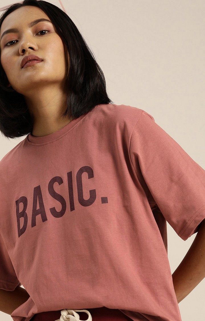 Women's Pink Typographic Oversized T-Shirts