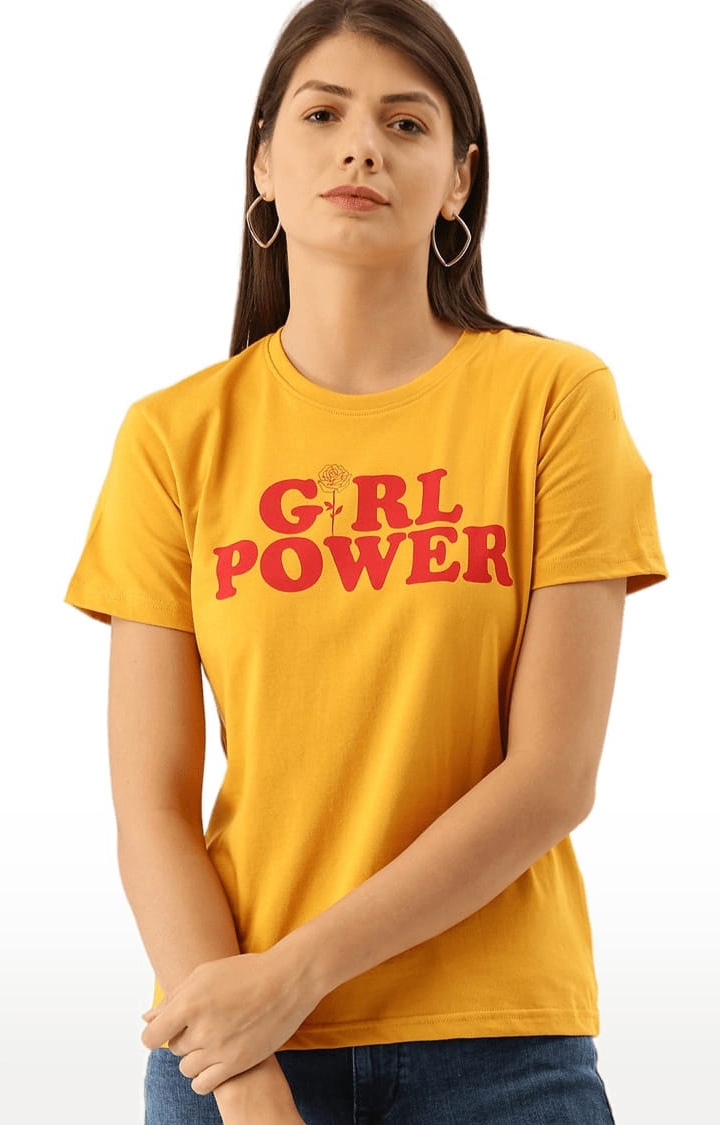 Dillinger | Women's Yellow Typographic Regular T-Shirts 0