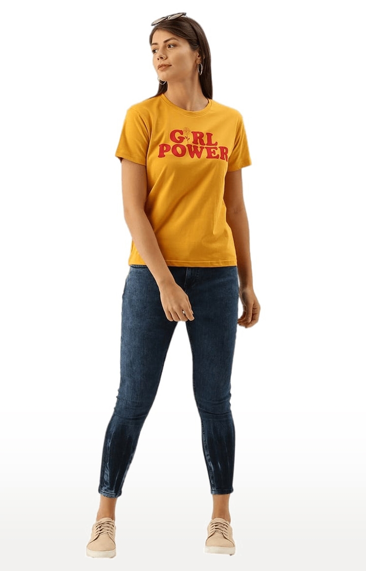 Dillinger | Women's Yellow Typographic Regular T-Shirts 1